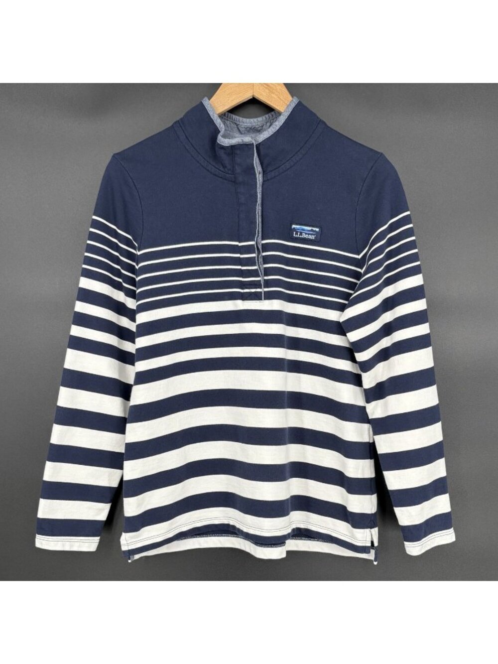 L.L.Bean Womens Striped Lightweight Pullover Sweatshirt M Navy White Nautical